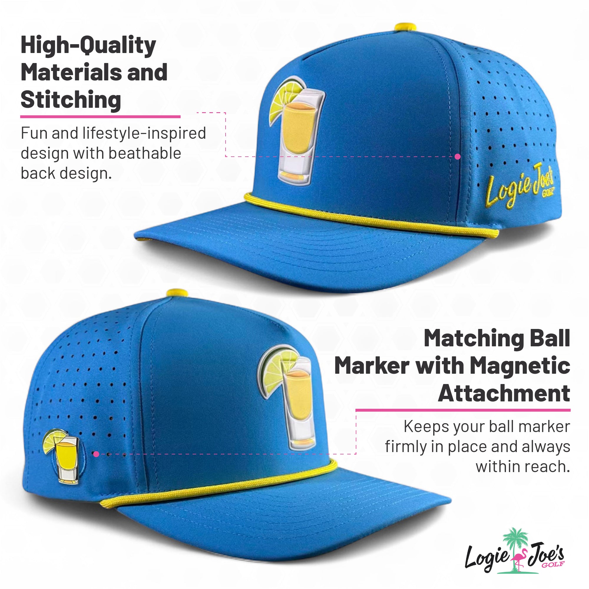 Missing Milk Golf Hat | Snapback Cap | Built-in Magnetic Ball Marker Holder + Marker Included | Missing Golf Ball | Adjustable Red